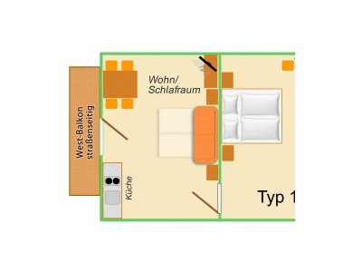 Apartment Apart. Type 1, 2-Raum, Balkon straßenseitig - Document photo 23