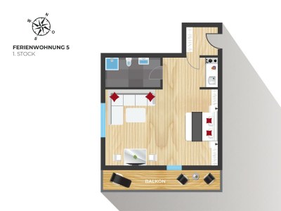 Apartment Apartment - Wohn-Schlafraum  DU/WC  "Typ 5" - Features photo 9