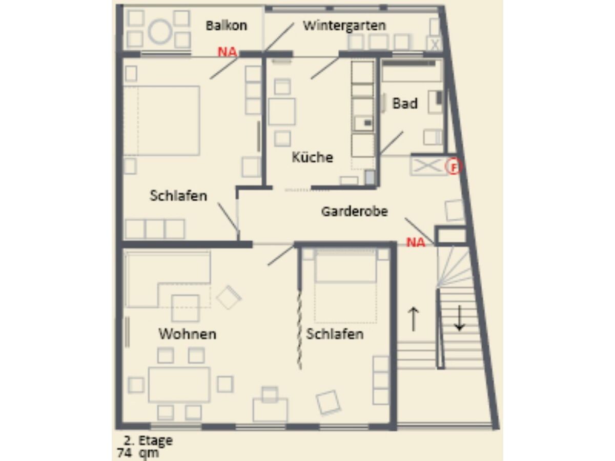 Apartment Appartement/Fewo, Dusche und Bad, WC, 2. Schlafraum