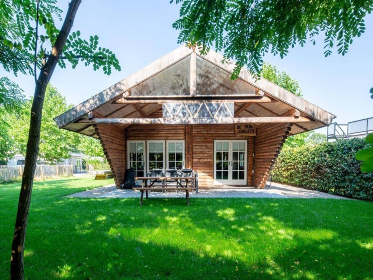 Holiday park Spacious wooden chalet with covered terrace